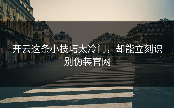 开云这条小技巧太冷门，却能立刻识别伪装官网